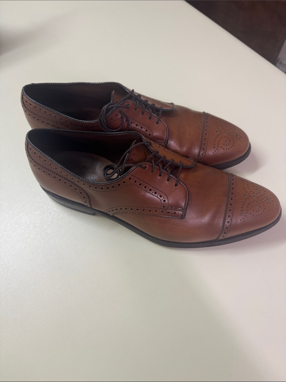 Allen Edmonds Brown Leather Cap-Toe Derby Oxfords